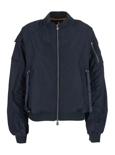 Save The Duck 'lil' Blue-black Bomber Jacket With Front Pockets And Logo Patch Applied On The Sleeve In Black