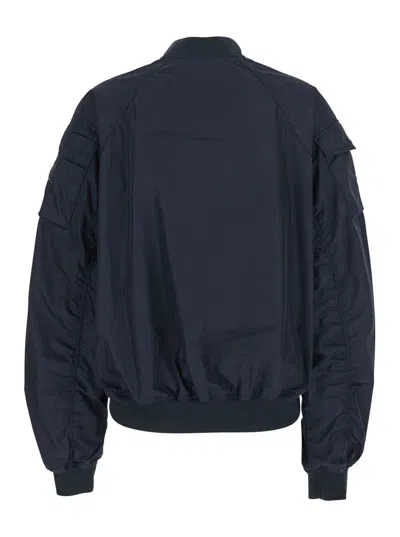 Save The Duck 'lil' Blue-black Bomber Jacket With Front Pockets And Logo Patch Applied On The Sleeve In Black