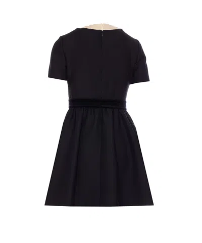 Valentino Bow-detailed Velvet And Ribbed Satin-trimmed Wool And Silk-blend Mini Dress In Black