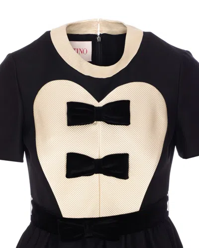 Valentino Bow-detailed Velvet And Ribbed Satin-trimmed Wool And Silk-blend Mini Dress In Black