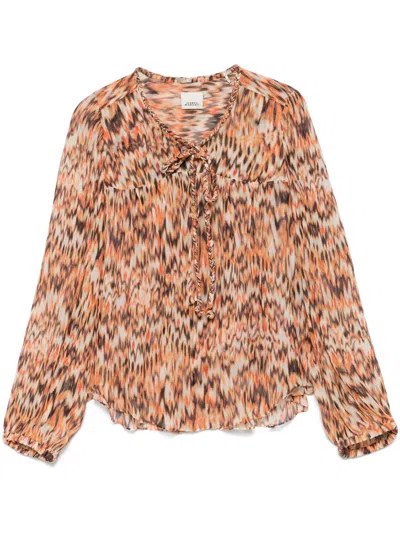 Isabel Marant Orange Ametissa Printed Cotton Top In Brown