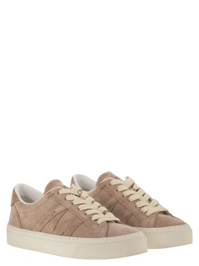 Moncler Leather Sneakers In White In Pink
