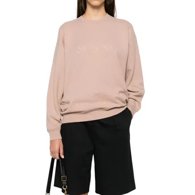 Saint Laurent Fleeced-cotton Crew-neck Sweatshirt With Ton On Ton Logo In Pink