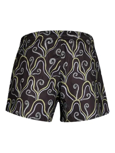 Commas Abstract-pattern Swim Shorts In Black