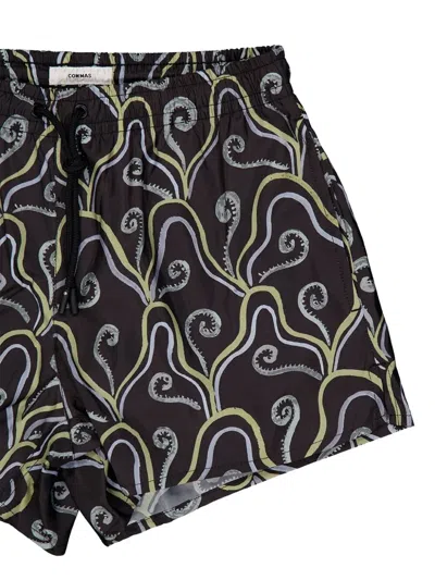Commas Abstract-pattern Swim Shorts In Black