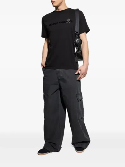 Moose Knuckles 'conway' Black Crewneck T-shirt With Logo Lettering Print On The Front In Black