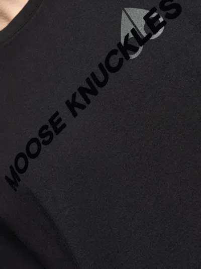 Moose Knuckles 'conway' Black Crewneck T-shirt With Logo Lettering Print On The Front In Black