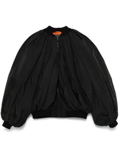 Balenciaga Draped Bomber In Technical Micro Faille In Black