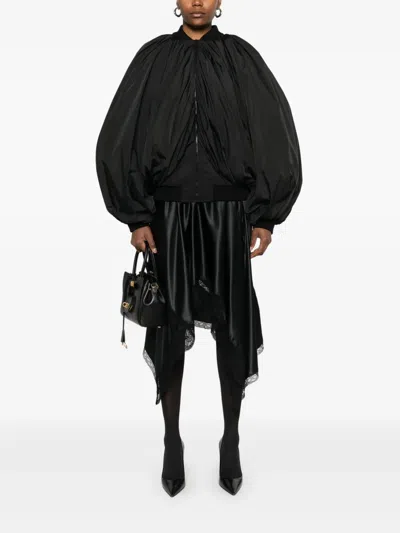 Balenciaga Draped Bomber In Technical Micro Faille In Black