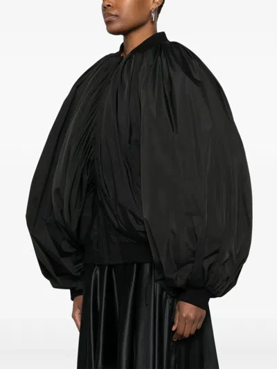 Balenciaga Draped Bomber In Technical Micro Faille In Black