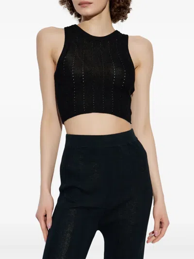 Etro Black Crop Top With Knitted Design And Openwork Detail In Black