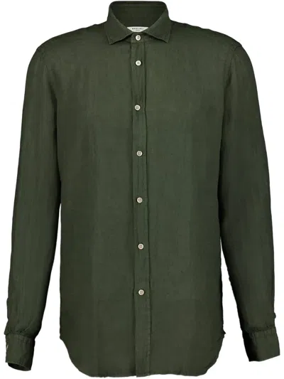 Boglioli Linen Cotton Striped Shirt In Green-turquoise