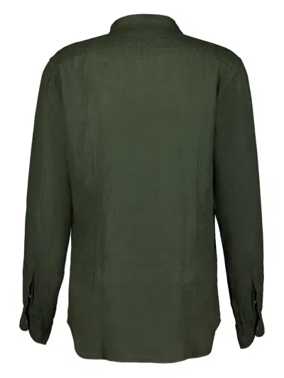 Boglioli Linen Cotton Striped Shirt In Green-turquoise