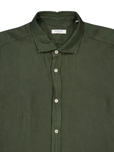Boglioli Linen Cotton Striped Shirt In Green-turquoise