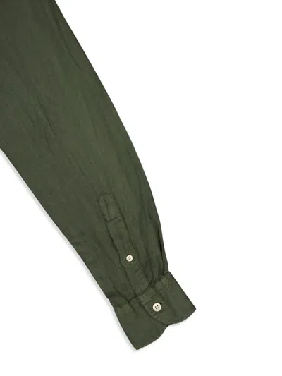 Boglioli Linen Cotton Striped Shirt In Green-turquoise