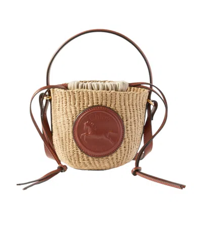 Chloé Embossed Leather-trimmed Faux Raffia Bucket Bag In Neutrals