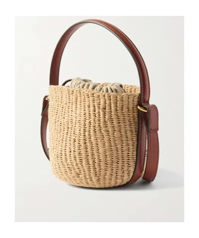 Chloé Embossed Leather-trimmed Faux Raffia Bucket Bag In Neutrals