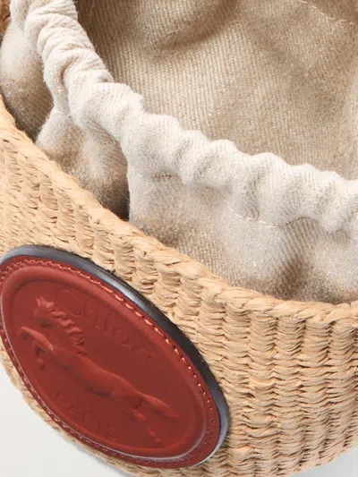 Chloé Embossed Leather-trimmed Faux Raffia Bucket Bag In Neutrals