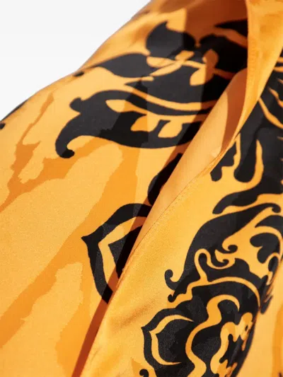 Etro Orange Skirt With Asymmetric Design And All-over Stencil Floral Print In Viscose Woman In Orange