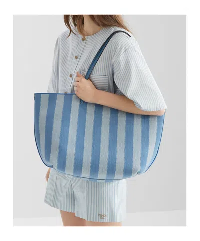 Fendi Blue Reversible Roll Large Shopper In Blue