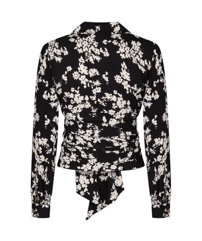 Elisabetta Franchi Georgette Blouse With Floral Pattern And Waist Sash In Black