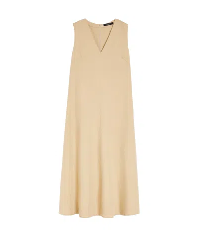 Weekend Max Mara Viscose And Linen Canvas Flared Dress In Nude