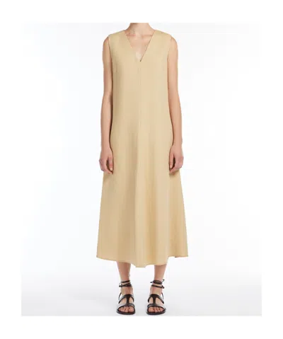 Weekend Max Mara Viscose And Linen Canvas Flared Dress In Nude