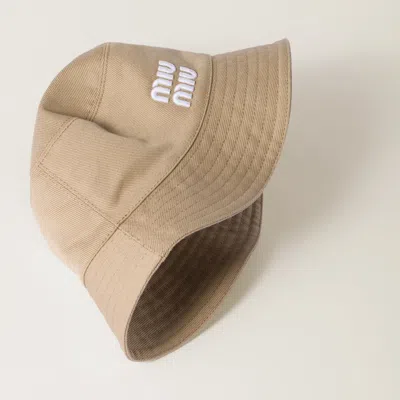 Miu Miu Drill Bucket Hat In Khaki/white