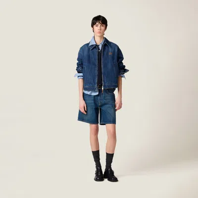 Miu Miu Oversized Zip-up Denim Jacket In Navy
