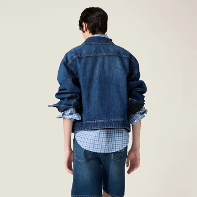 Miu Miu Oversized Zip-up Denim Jacket In Navy