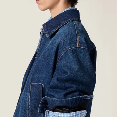 Miu Miu Oversized Zip-up Denim Jacket In Navy