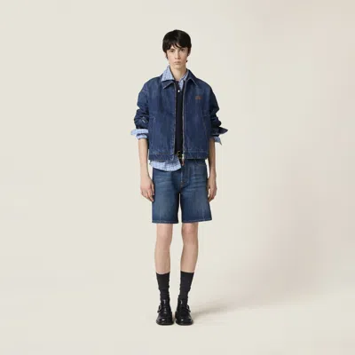 Miu Miu Washed Denim Bermudas In Navy