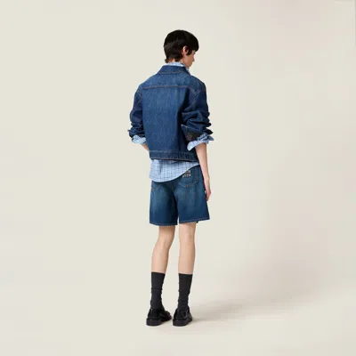 Miu Miu Washed Denim Bermudas In Navy