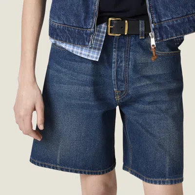 Miu Miu Washed Denim Bermudas In Navy