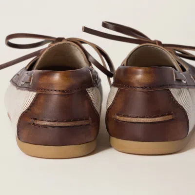 Miu Miu Canvas And Bleached Leather Boat Shoes In Beige/brown