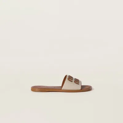 Miu Miu Logo Sandal In Brown