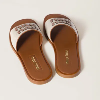 Miu Miu Logo Sandal In Brown