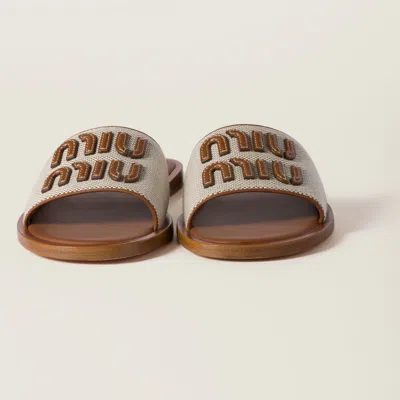 Miu Miu Logo Sandal In Brown