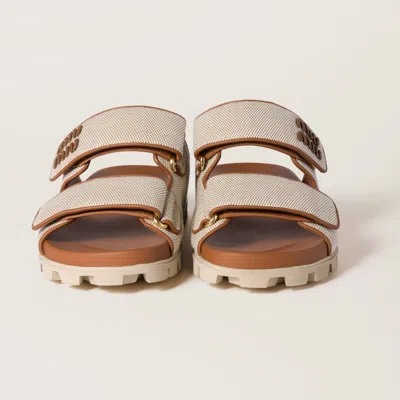 Miu Miu Sandals In Beige/brandy
