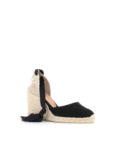 Castaã±er Carina 80mm Ankle-tie Wedge Sandals In Black