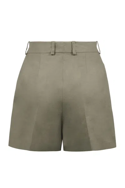 Kiton Linen High Waist Pleated Shorts With Belt Loops In Green