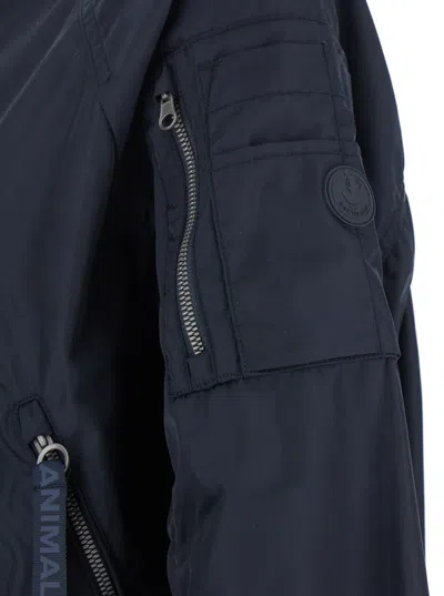 Save The Duck 'lil' Blue-black Bomber Jacket With Front Pockets And Logo Patch Applied On The Sleeve In Black