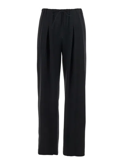 Theory Black Pants With Elastic Drawstring Waist And Pences On The Front In Black