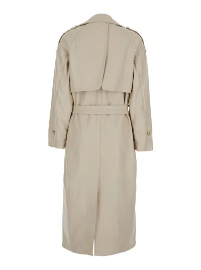 Urbancode Grey Double-breasted Trench Coat With Wide Notched Revers In Tech Fabric Woman In Grey