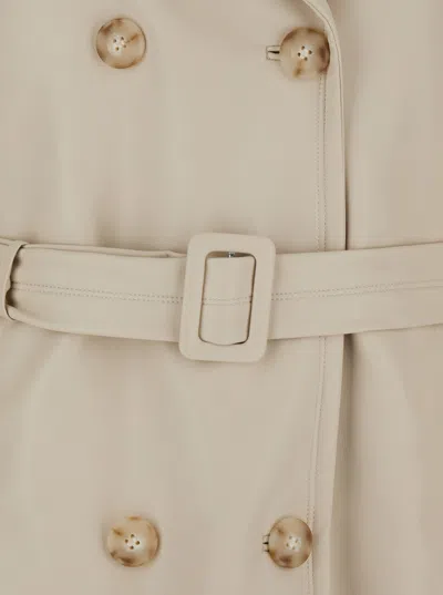 Urbancode Grey Double-breasted Trench Coat With Wide Notched Revers In Tech Fabric Woman In Grey