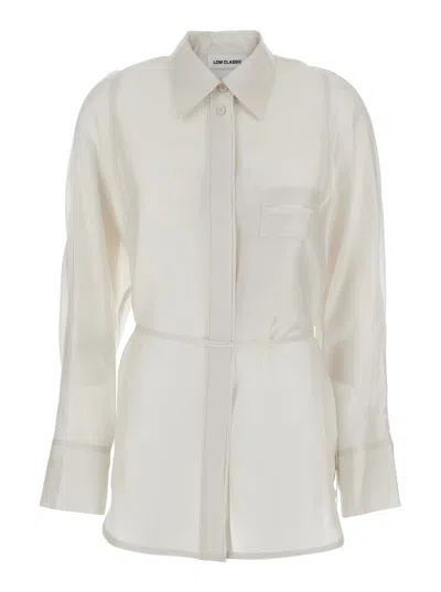 Low Classic White Shirt With Classic Collar And Rear Strap In Grey