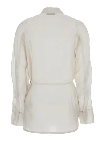 Low Classic White Shirt With Classic Collar And Rear Strap In Grey