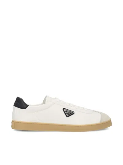 Prada Lane Leather Low-top Sneakers In White