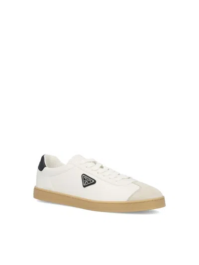 Prada Lane Leather Low-top Sneakers In White