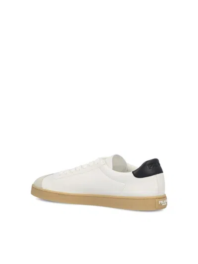 Prada Lane Leather Low-top Sneakers In White